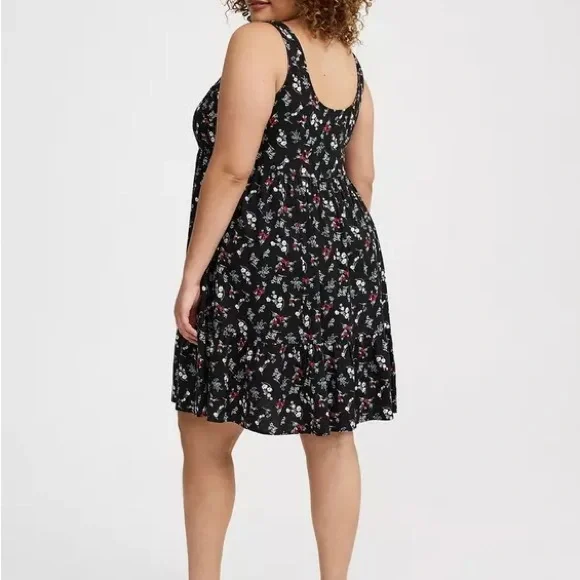 NWT- Torrid Black Floral Tiered Mini Dress – Size 2X - Picture 6 of 7